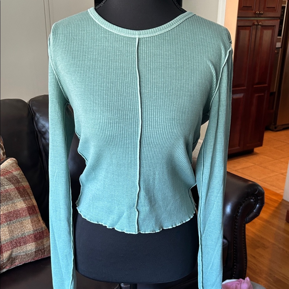 Arizona Jean Company Mint Ribbed Long Sleeve Top
